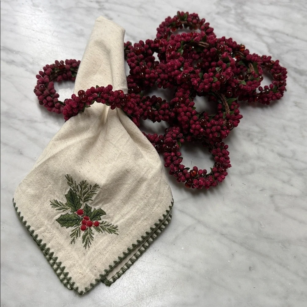 Vintage Pier One Imports Sugared Cranberry Napkin Ring Set of 14